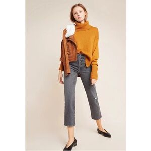 Anthropologie Sundry Leopard trimmed ultra high rise straight button fly Jeans